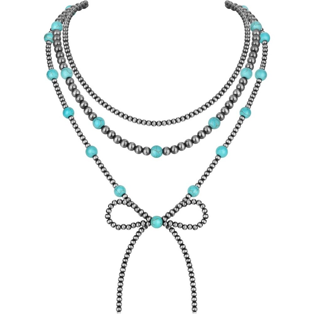3PCS Navajo Pearl Necklace for Women Western Necklaces for Women Stackable Cowgi
